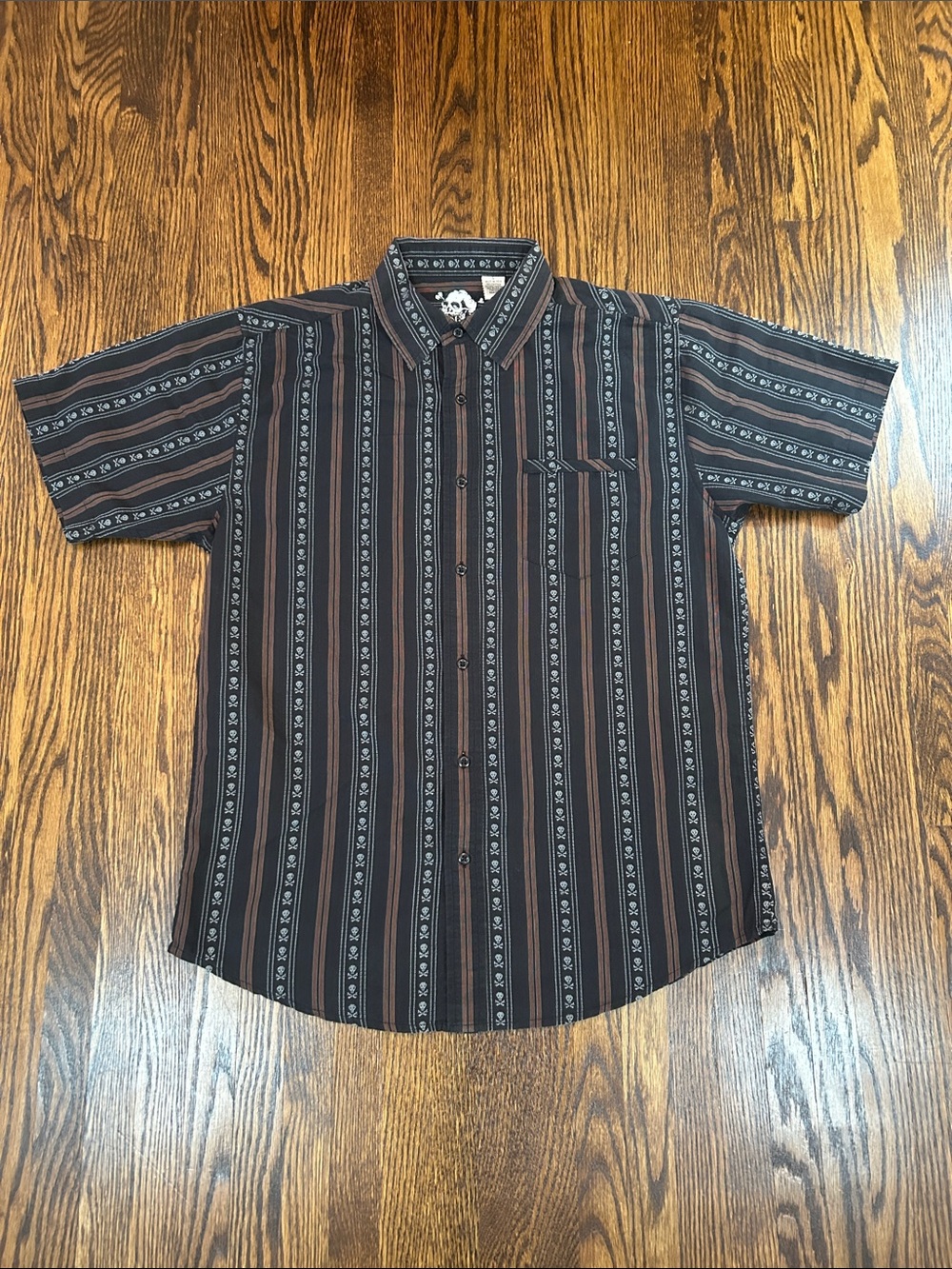 Vintage Y2K Skull Short Sleeve Button Up Shirt
